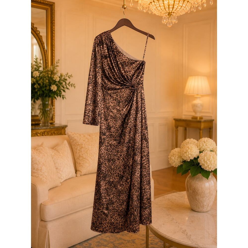 Muse By Marchesa Senna Leopard Gown NWT Sz 4 One Shoulder Formal Dress Black Tie